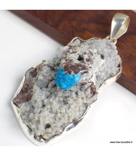 Pendentif Cavansite sur roche-mère très gros authentique et Argent 925