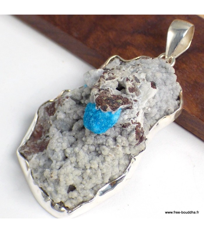 Pendentif Cavansite sur roche-mère très gros authentique et Argent 925