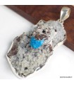 Pendentif Cavansite sur roche-mère très gros authentique et Argent 925