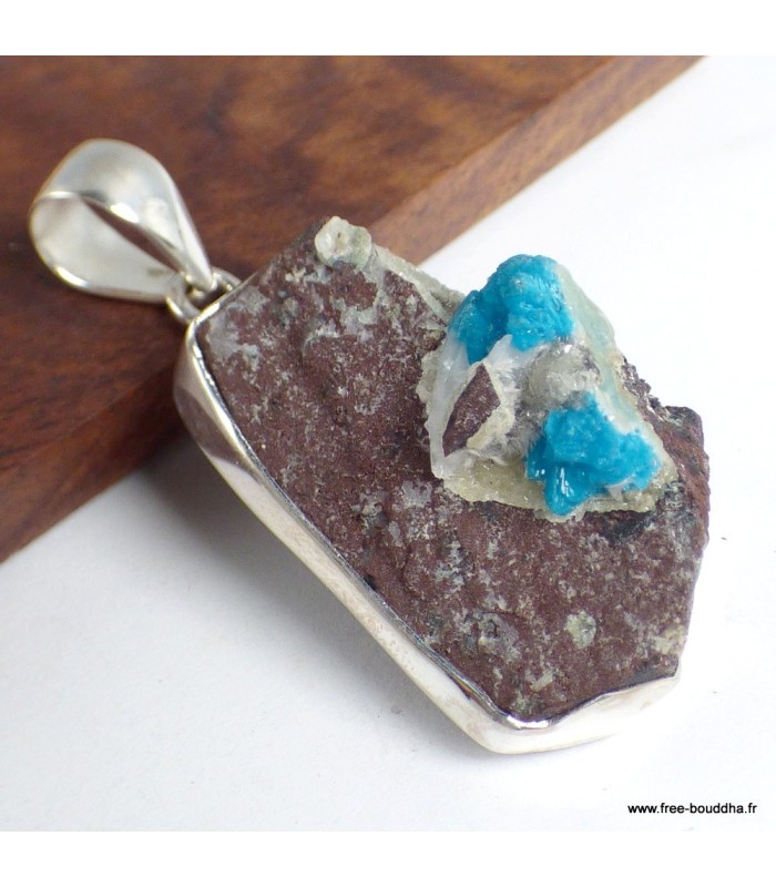Pendentif Cavansite véritable cristal argent 925 avec certificat