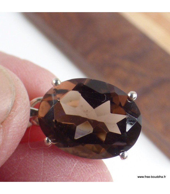 Pendentif Quartz fumé serti griffes argent 925 véritable certifié