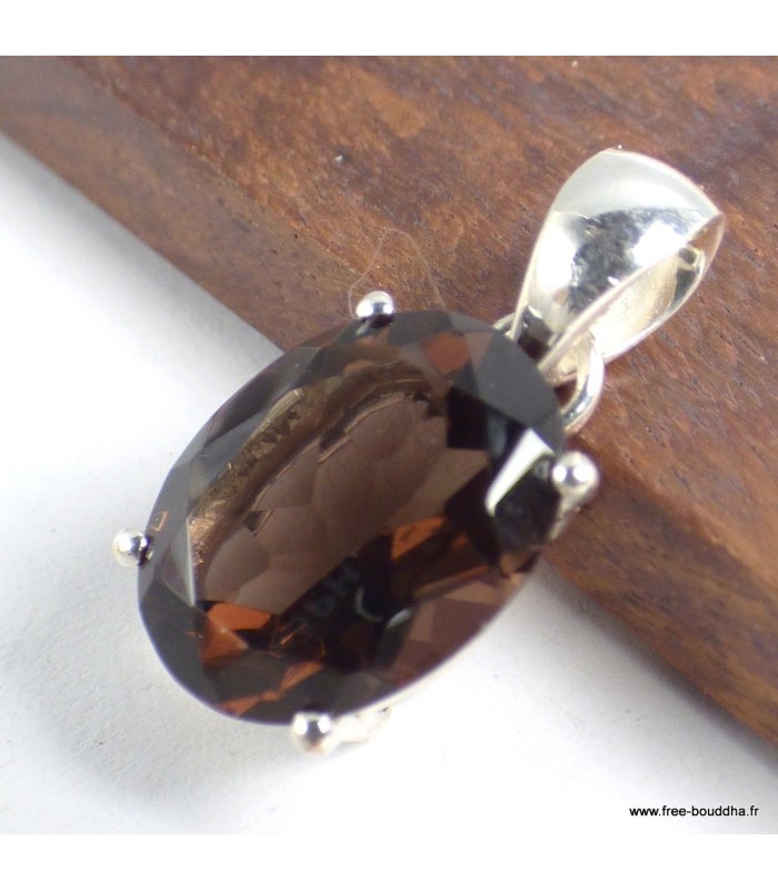 Pendentif Quartz fumé serti griffes argent 925 véritable certifié