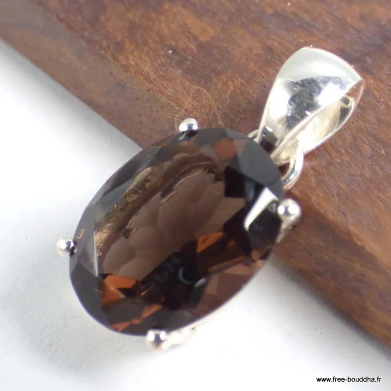 Bijou Quartz fumé pendentif serti griffes - Bijoux en Quartz Fumé