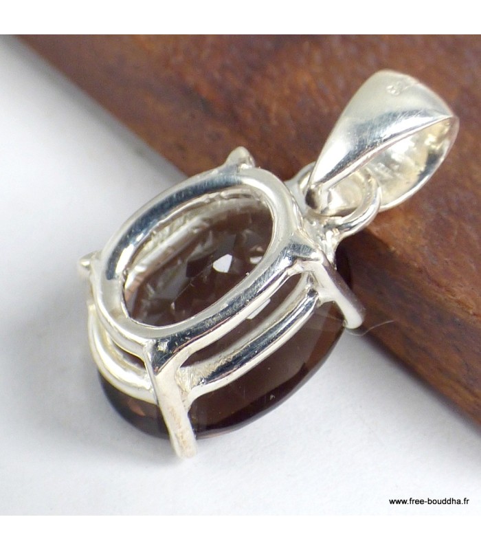 Pendentif Quartz fumé serti griffes argent 925 véritable certifié
