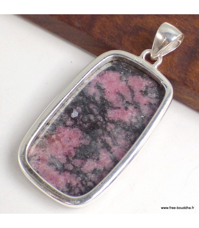 Pendentif Rhodonite AAA rectangulaire – Argent 925 authentique