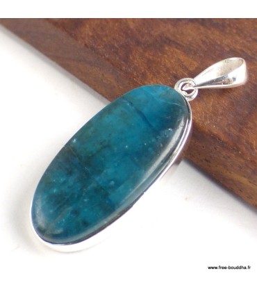 Pendentif apatite bleue ovale allongée en argent 925 certifié