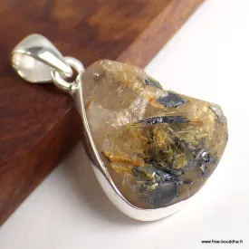 Pendentif en Quartz Rutile doré brut forme goutte - Pendentifs pierres naturelles
