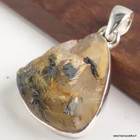 Pendentif en Quartz Rutile doré brut forme goutte - Pendentifs pierres naturelles