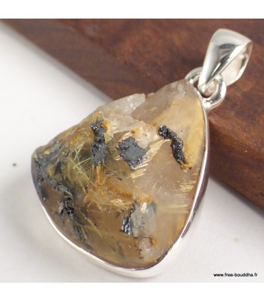 Pendentif Quartz Rutile doré brut – Argent 925 authentique