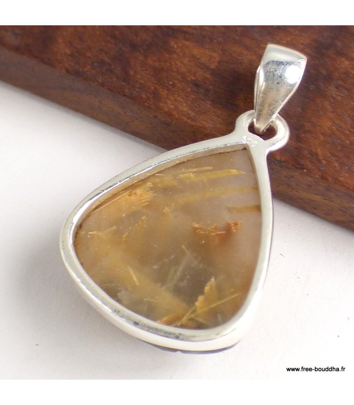 Pendentif Quartz Rutile doré brut – Argent 925 authentique