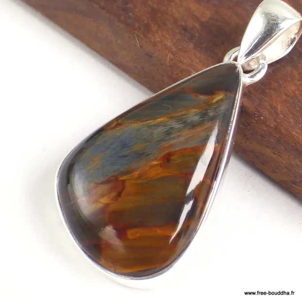 Pendentif asymétrique en Pietersite qualité AAA gris fauve - Pendentifs pierres naturelles