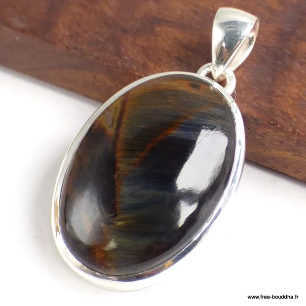 Pendentif oval en Pietersite qualité AAA gris fauve-cz - Pendentifs pierres naturelles