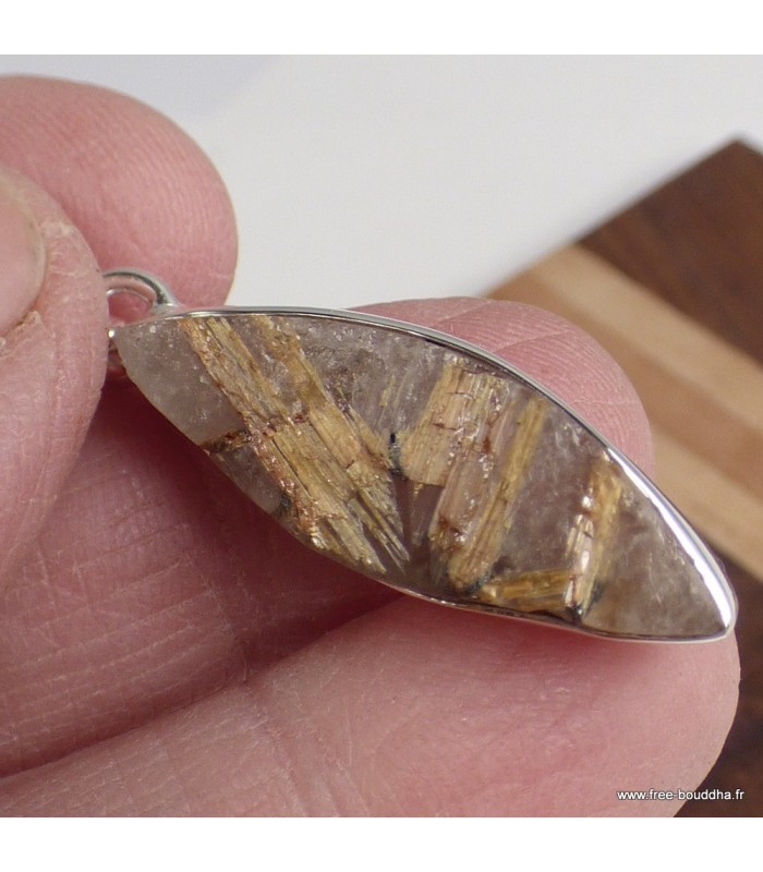 Pendentif Quartz Rutile doré brut – Argent 925 authentique