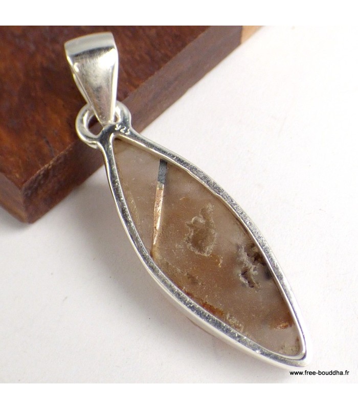 Pendentif Quartz Rutile doré brut – Argent 925 authentique
