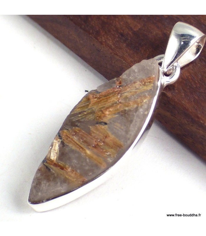 Pendentif Quartz Rutile doré brut – Argent 925 authentique