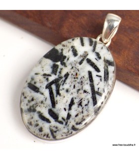 Pendentif Hornblende artisanale ovale – Argent 925 poinçonné