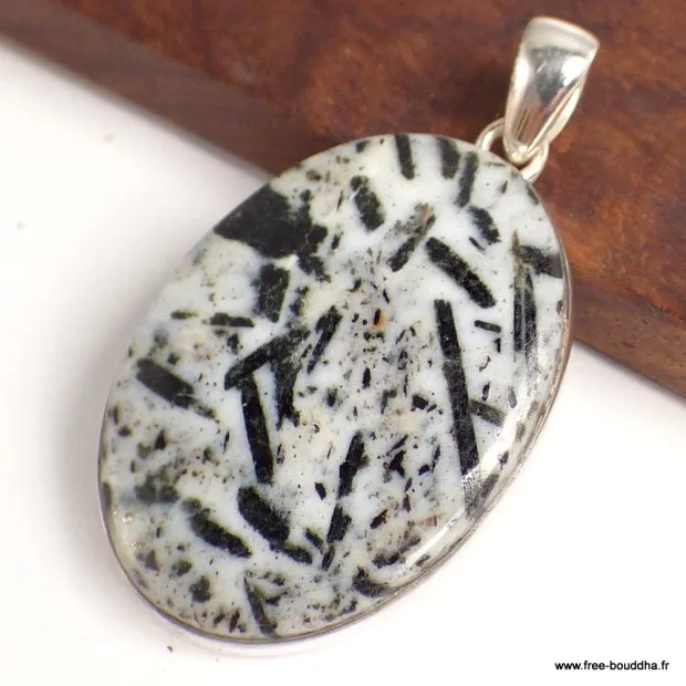 Pendentif Hornblende authentique forme ovale - Pendentifs pierres naturelles