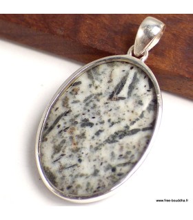 Pendentif Hornblende artisanale ovale – Argent 925 poinçonné