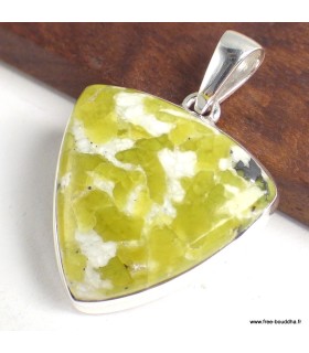 Pendentif Lézardite Serpentine authentique triangulaire – Argent 925