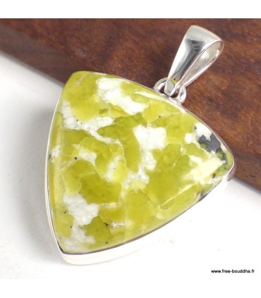 Pendentif Lézardite Serpentine authentique triangulaire – Argent 925