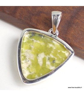 Pendentif Lézardite Serpentine authentique triangulaire – Argent 925