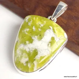 Pendentif Lezardite Serpentine semi-ovale - Bijoux en Lézardite Serpentine