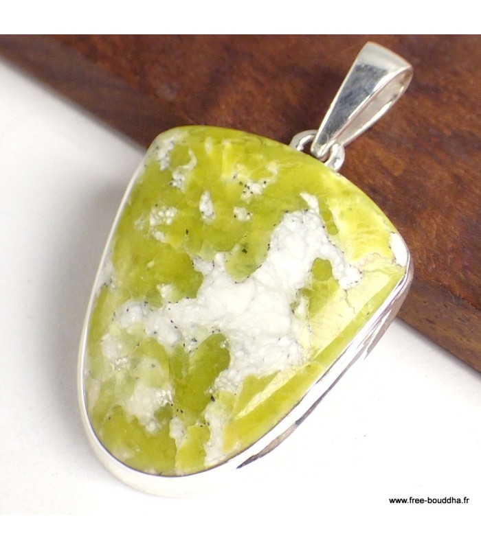 Pendentif Lézardite Serpentine artisanale semi-ovale – Argent 925