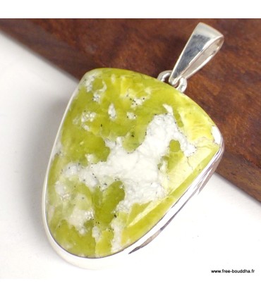 Pendentif Lézardite Serpentine artisanale semi-ovale – Argent 925