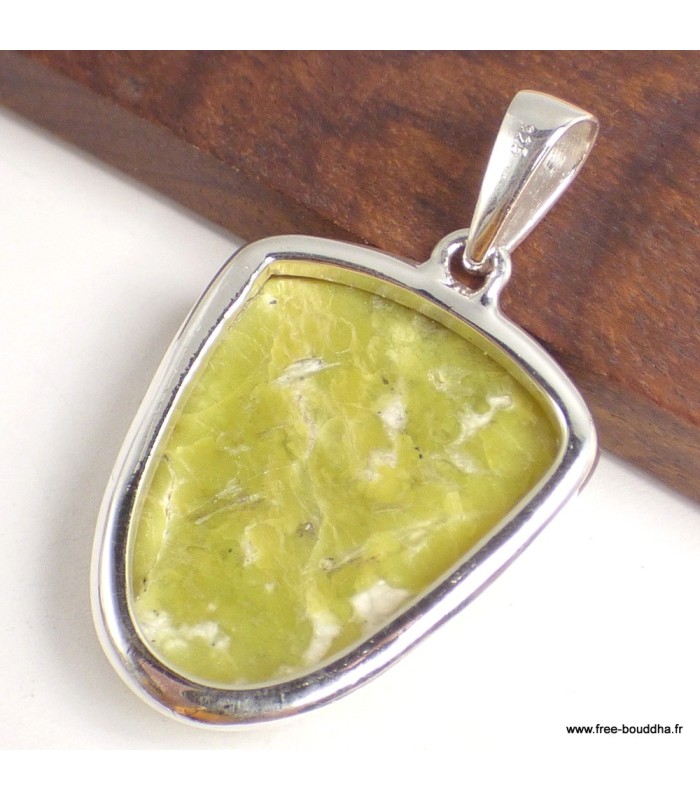 Pendentif Lézardite Serpentine artisanale semi-ovale – Argent 925