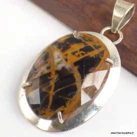 Pendentif en Jaspe Pilbara noir bronze facetté - Pendentifs pierres naturelles