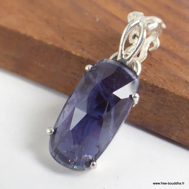 Pendentif Iolite véritable facettée - Bijoux en Iolites ou Cordiérite