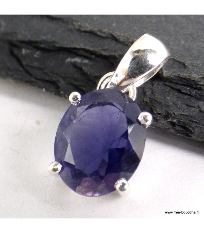 Pendentif Iolite véritable ovale – Argent 925 certifié