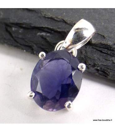 Pendentif Iolite véritable ovale – Argent 925 certifié