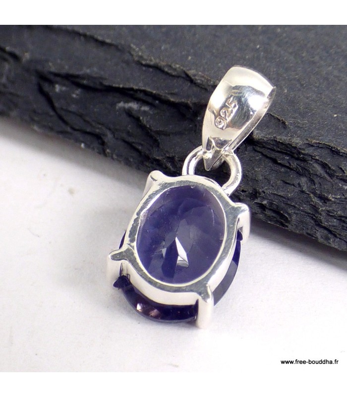 Pendentif Iolite véritable ovale – Argent 925 certifié