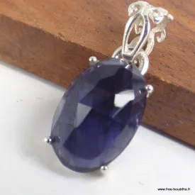 Pendentif Iolite facetté ovale, détail bélière - Bijoux en Iolites ou Cordiérite