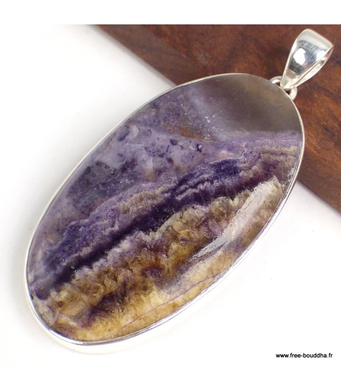 Pendentif Fluorite sur Quartz ovale, argent 925 authentique