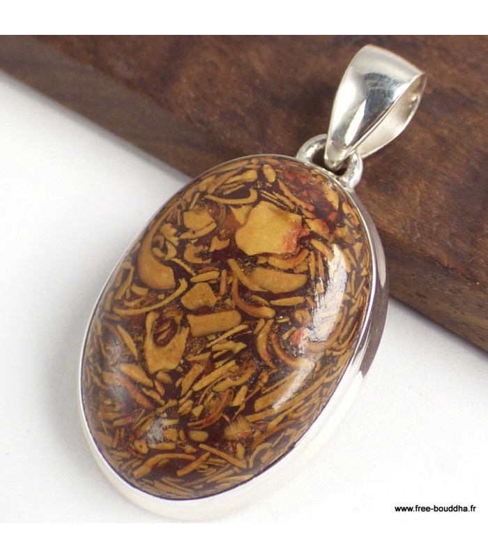 Pendentif Jaspe Coquina ovale, argent 925 bijou énergétique