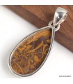 Pendentif Jaspe Coquina argent 925, pierre rare fossile