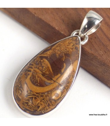 Pendentif Jaspe Coquina argent 925, pierre rare fossile
