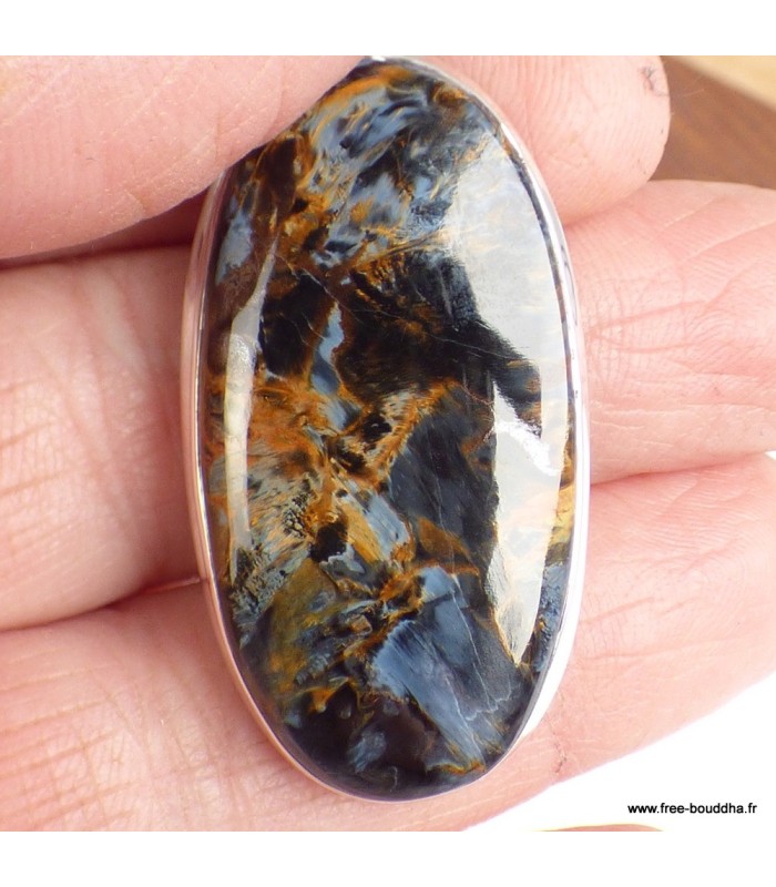 Pendentif Pietersite AAA gris fauve, argent 925 authentique Namibie