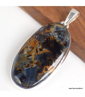 Pendentif Pietersite AAA gris fauve, argent 925 authentique Namibie