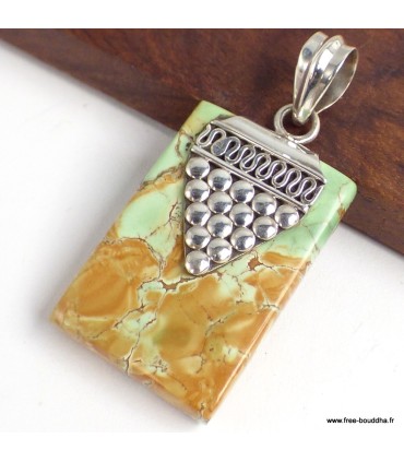 Pendentif Variscite australienne grappe, argent 925 authentique