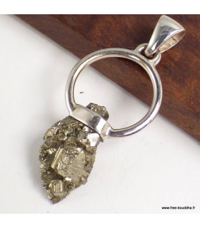 Pendentif Pyrite argent 925, pierre protectrice naturelle