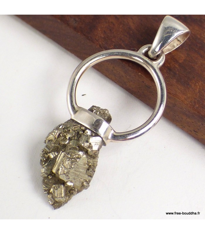Pendentif Pyrite argent 925, pierre protectrice naturelle