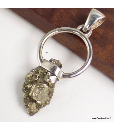 Pendentif Pyrite argent 925, pierre protectrice naturelle