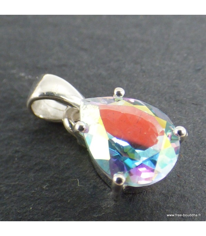 Pendentif Topaze Mercury goutte facettée, argent 925 bijou énergétique