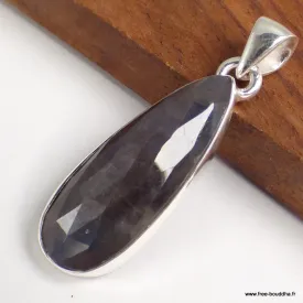 Pendentif Saphir noir africain facetté forme goutte - Pendentifs pierres naturelles
