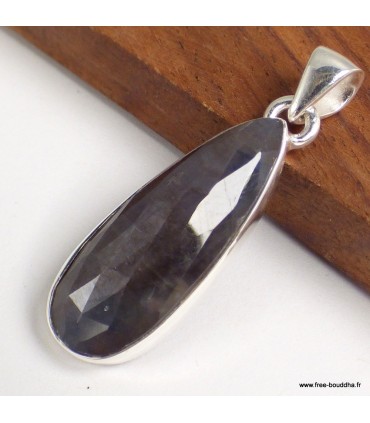 Pendentif Saphir noir africain forme goutte – Argent 925 certifié