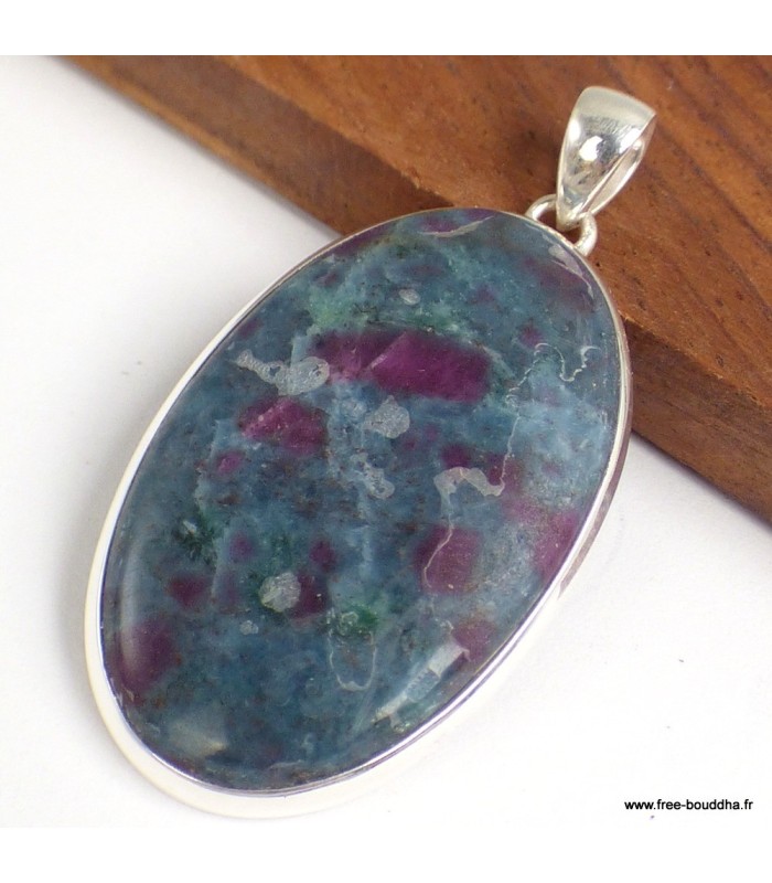 Pendentif Rubis sur Cyanite oval argent 925 authentique