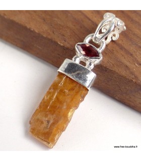 Pendentif Cyanite Orange Grenat véritable argent 925
